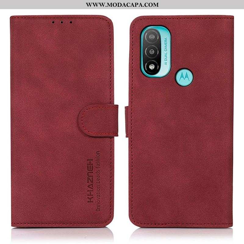 Capa Folio Para Moto E40 / E30 / E20 Khazneh Moda Efeito Couro