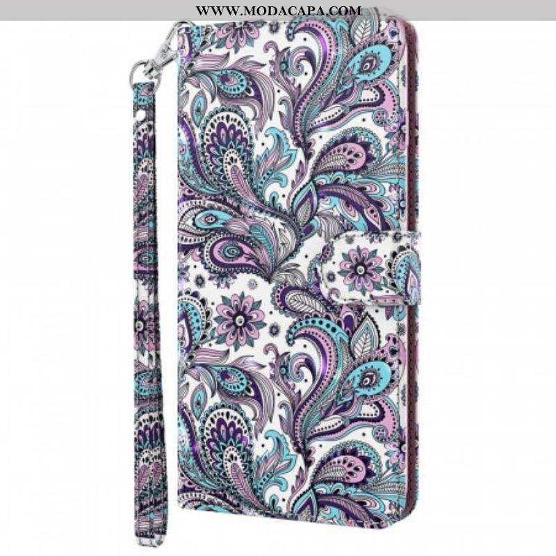 Capa Em Pele Para Moto E40 / E30 / E20 Paisley