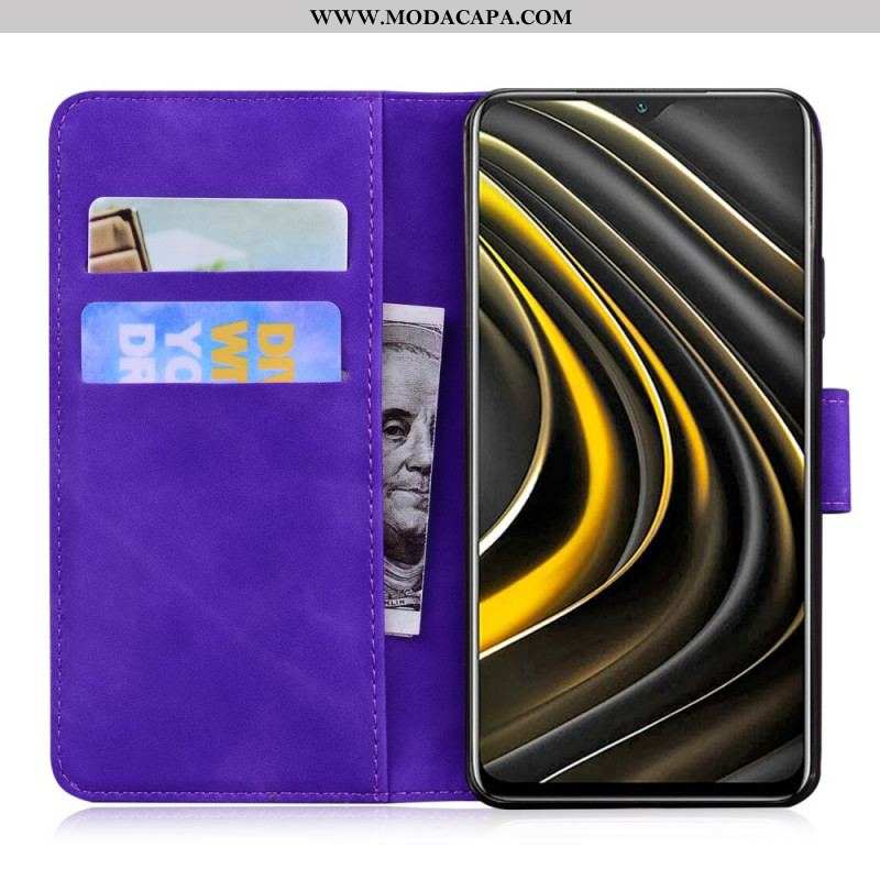 Capa De Couro Para Moto E40 / E30 / E20 Borboleta Com Toque De Pele