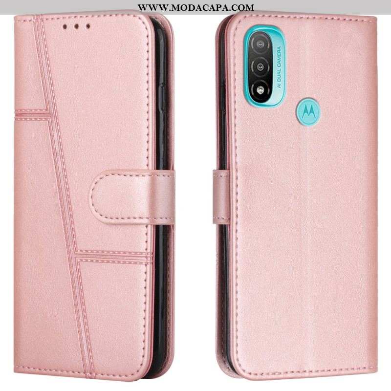 Capa Folio Para Moto E40 / E30 / E20 De Cordão Strappy Geo Leather Effect