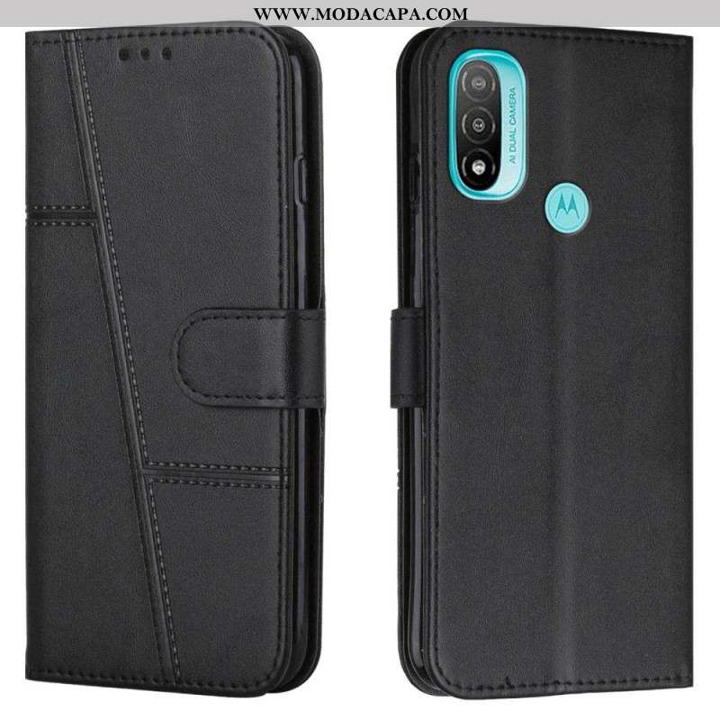 Capa Folio Para Moto E40 / E30 / E20 De Cordão Strappy Geo Leather Effect