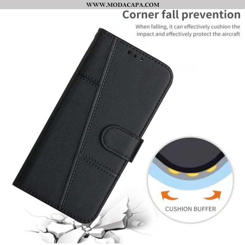 Capa Folio Para Moto E40 / E30 / E20 De Cordão Strappy Geo Leather Effect