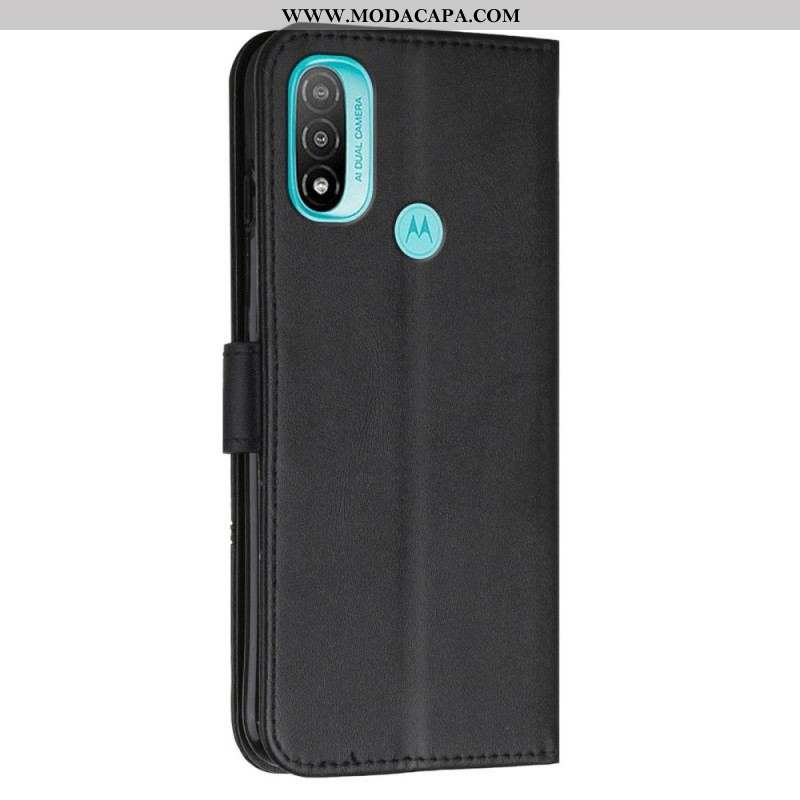 Capa Folio Para Moto E40 / E30 / E20 De Cordão Strappy Geo Leather Effect