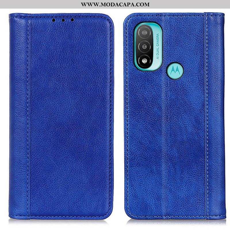 Capa De Celular Para Moto E40 / E30 / E20 Flip Couro Litchi Elegance Dividido