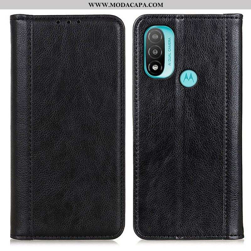 Capa De Celular Para Moto E40 / E30 / E20 Flip Couro Litchi Elegance Dividido