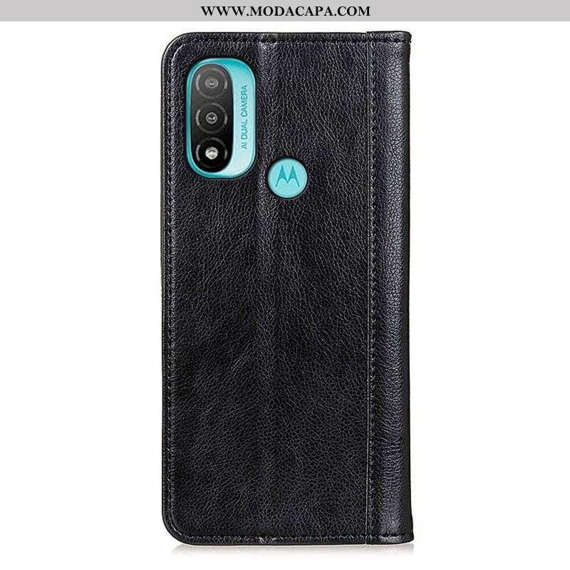 Capa De Celular Para Moto E40 / E30 / E20 Flip Couro Litchi Elegance Dividido