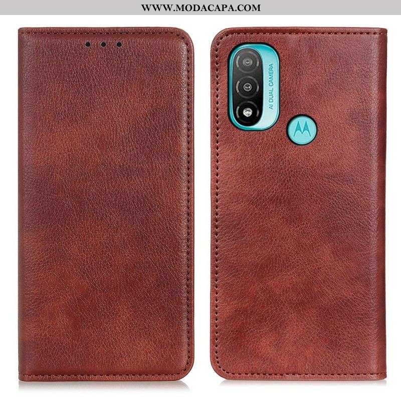 Capa De Celular Para Moto E40 / E30 / E20 Flip Couro Dividido Texturizado