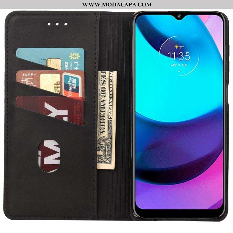 Capa De Celular Para Moto E40 / E30 / E20 Flip Efeito Couro Empresarial Em Dois Tons