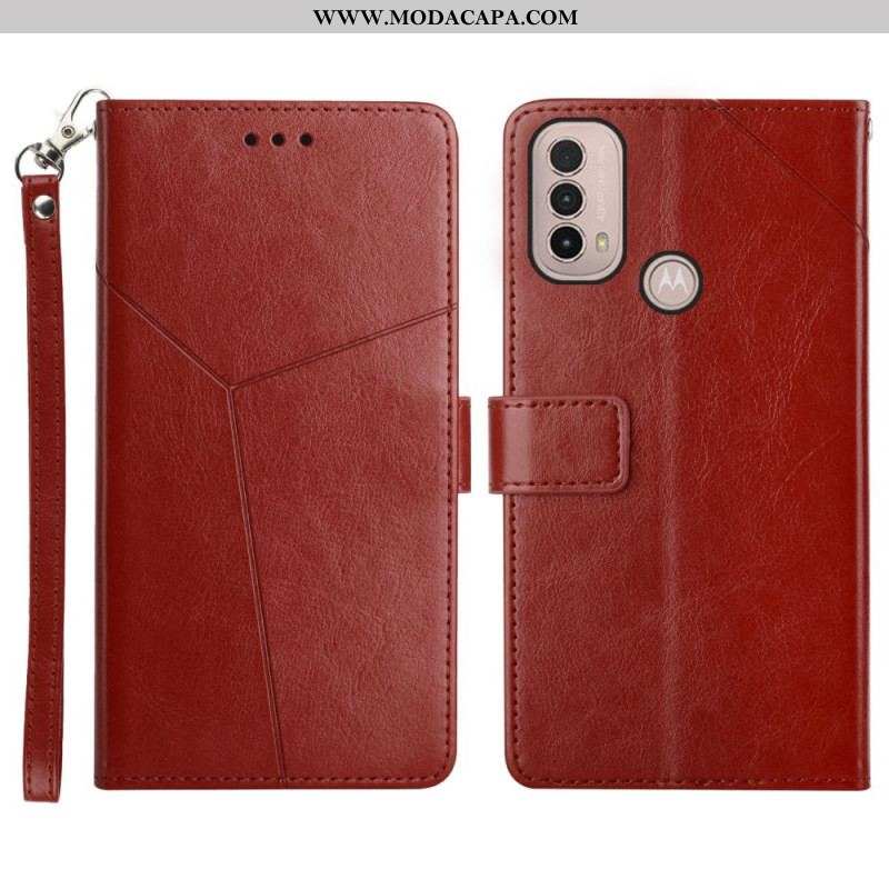 Capa De Couro Para Moto E40 / E30 / E20 Estilo Couro Geo Y Design