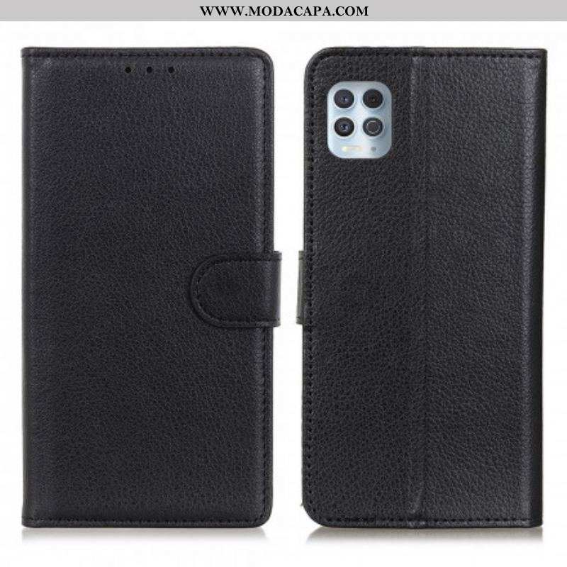 Capa Flip Para Moto G100 Couro Sintético De Lichia Tradicional