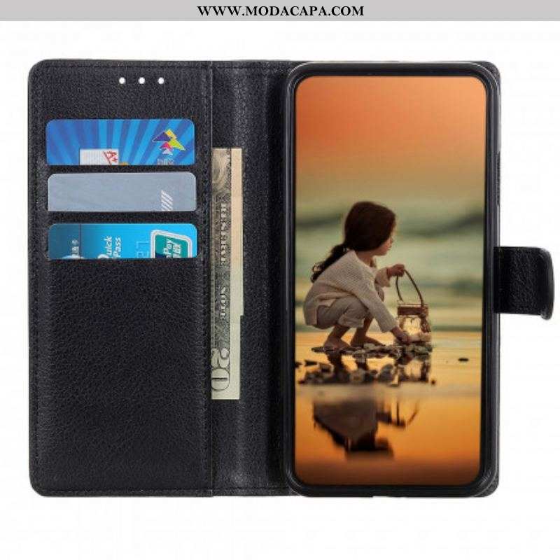 Capa Flip Para Moto G100 Couro Sintético De Lichia Tradicional