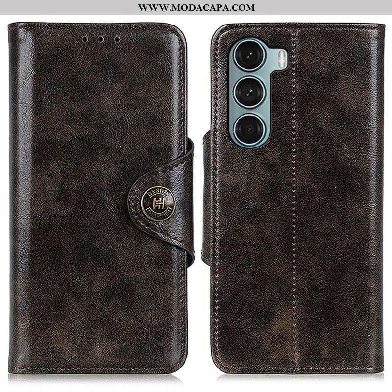 Capa Folio Para Moto G200 5G Imitação De Couro Brilhante Khazneh