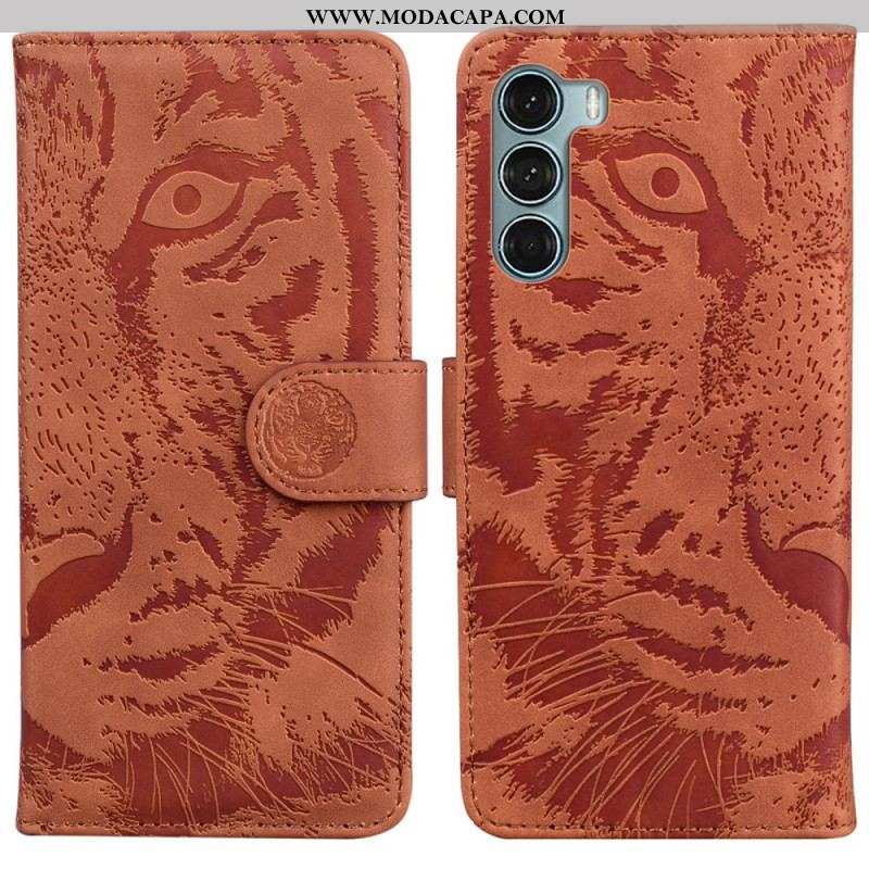 Capa De Couro Para Moto G200 5G Estampa Cara De Tigre