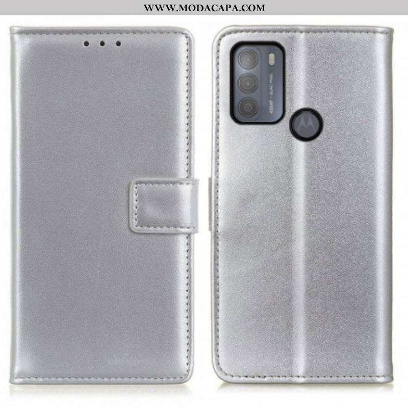 Capa Em Pele Para Moto G50 Couro Sintético Liso