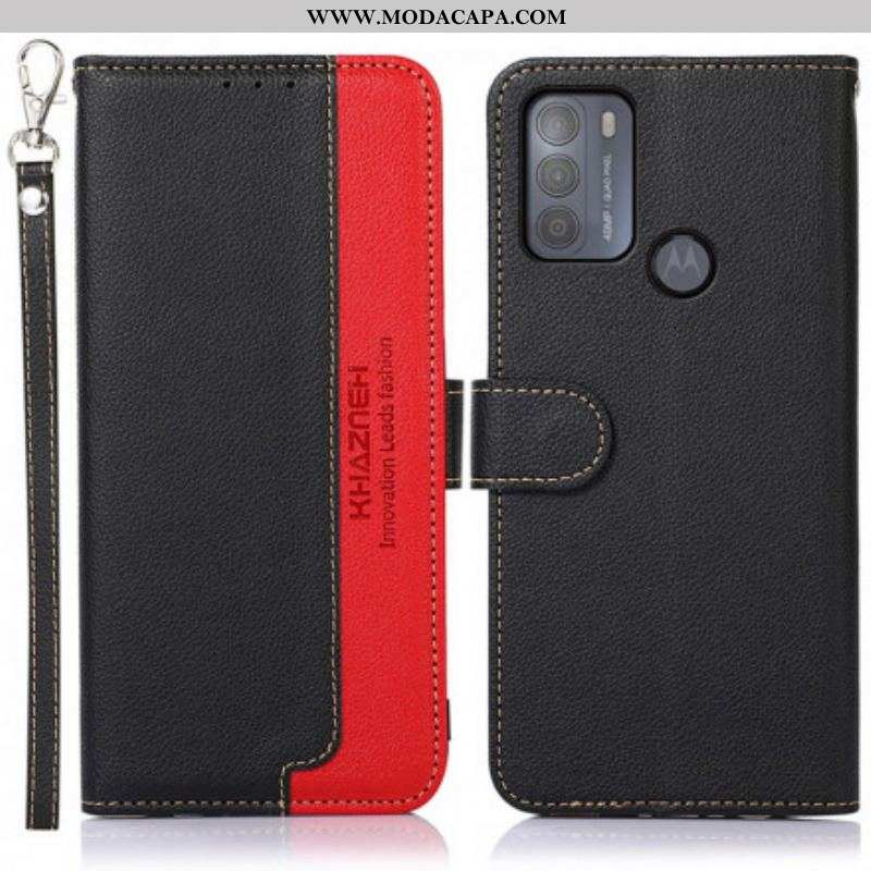 Capa Flip Para Moto G50 Estilo Lichia Rfid Khazneh