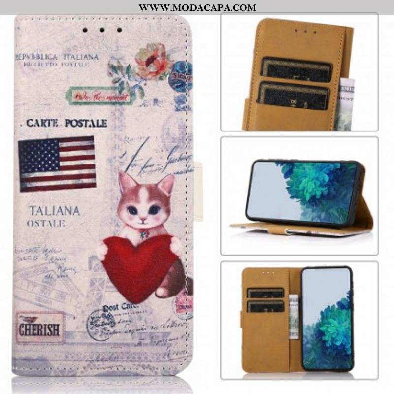 Capa Flip Para Moto G50 Gato Viajante