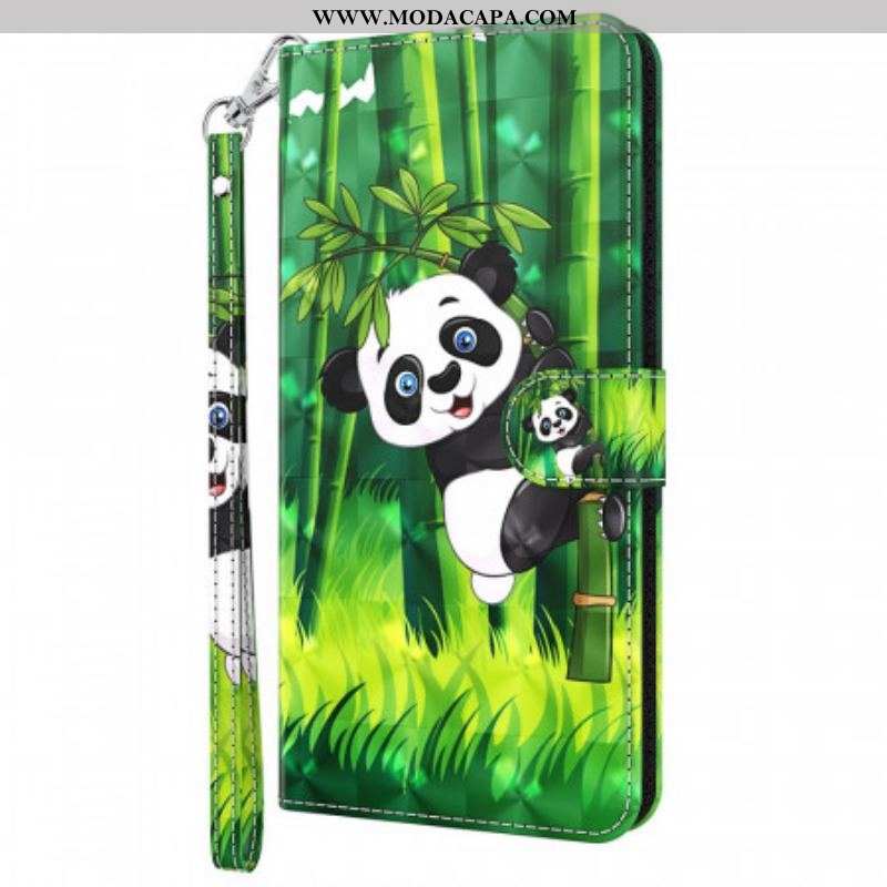 Capa De Couro Para Moto G51 5G Panda E Bambu