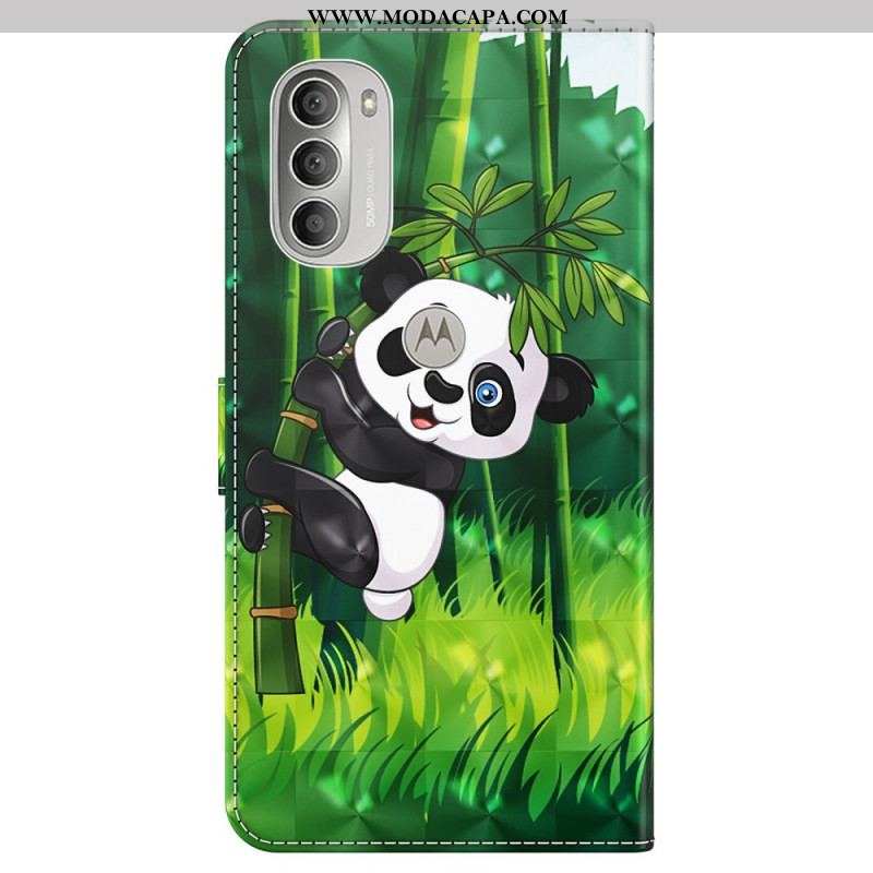 Capa De Couro Para Moto G51 5G Panda E Bambu