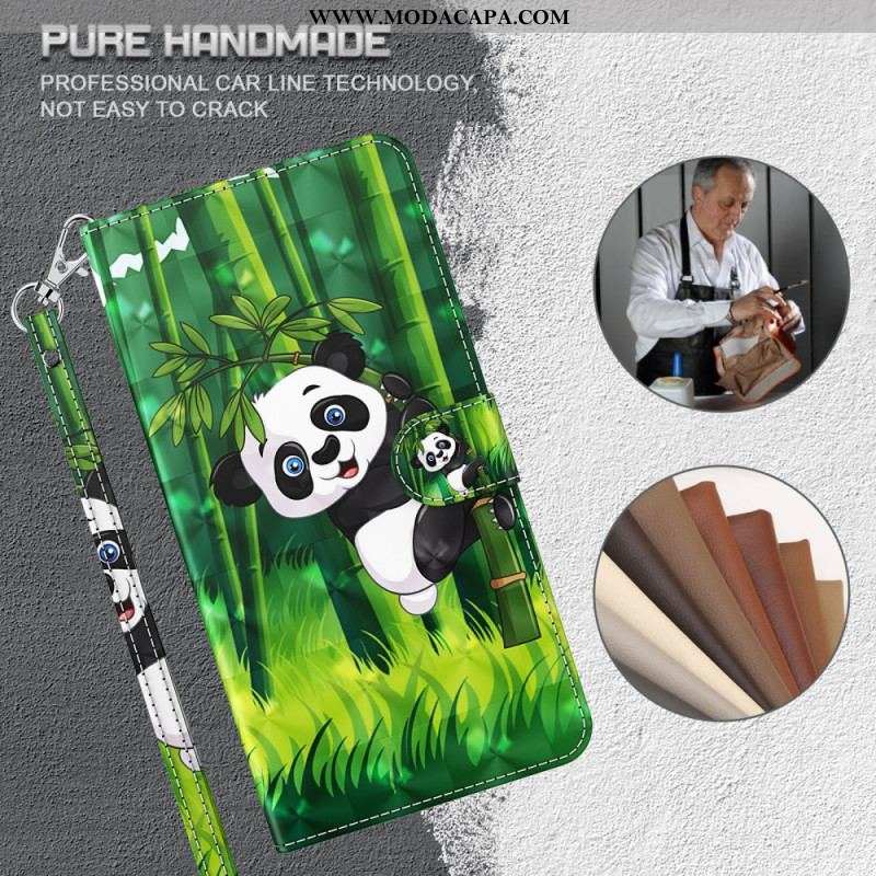 Capa De Couro Para Moto G51 5G Panda E Bambu