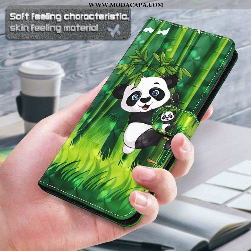 Capa De Couro Para Moto G51 5G Panda E Bambu