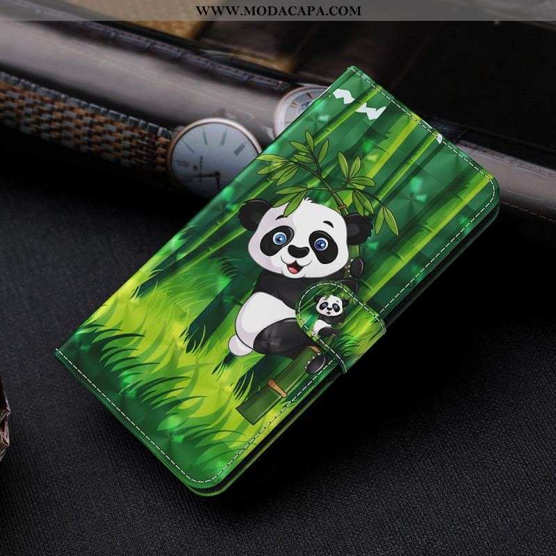 Capa De Couro Para Moto G51 5G Panda E Bambu