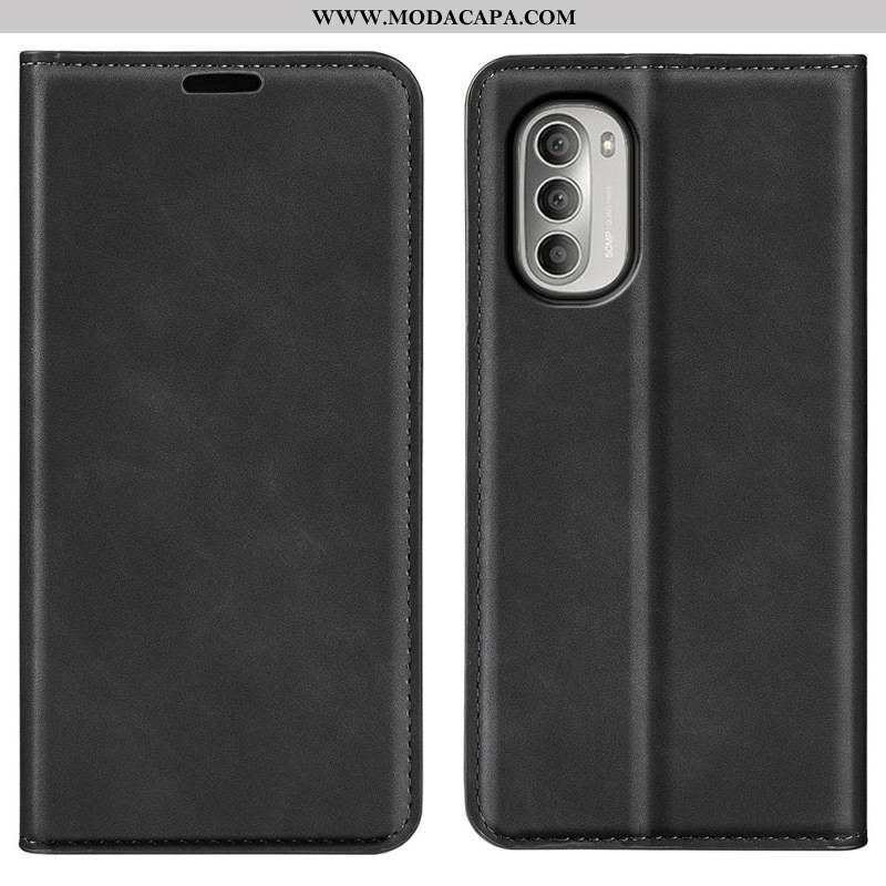 Capa De Celular Para Moto G51 5G Flip Efeito Couro Macio Seda