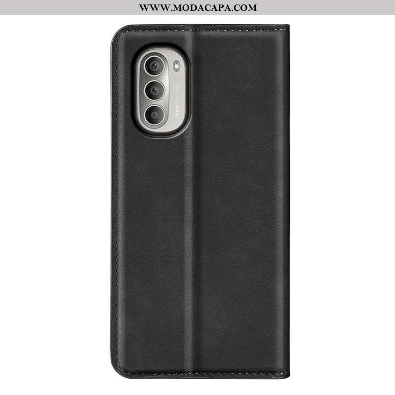 Capa De Celular Para Moto G51 5G Flip Efeito Couro Macio Seda