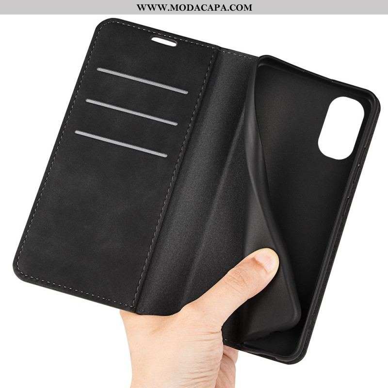 Capa De Celular Para Moto G51 5G Flip Efeito Couro Macio Seda