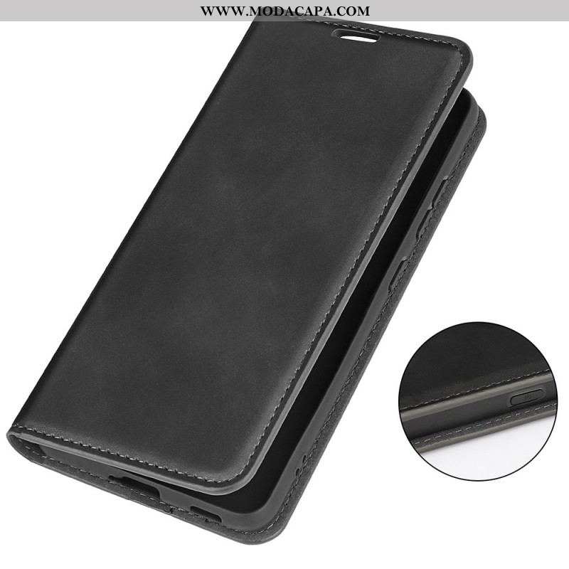 Capa De Celular Para Moto G51 5G Flip Efeito Couro Macio Seda