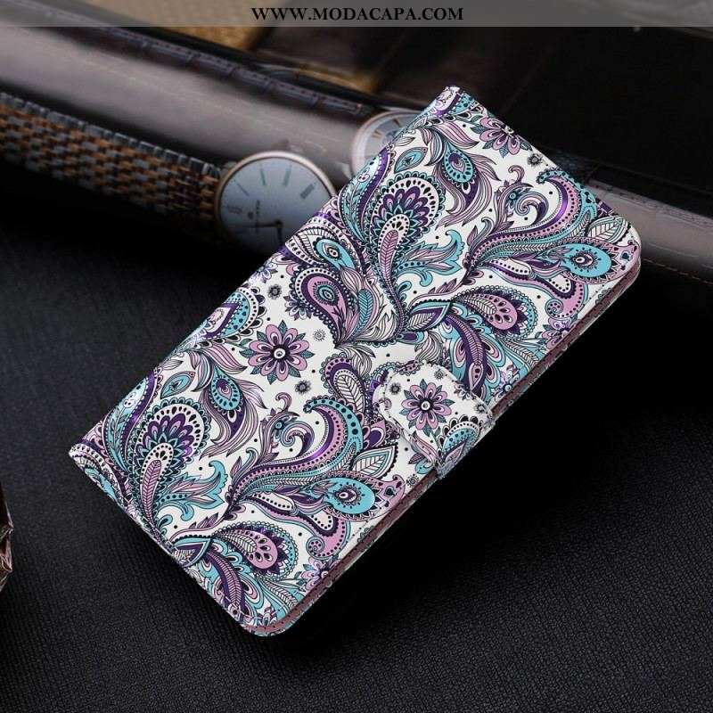 Capa De Couro Para Moto G51 5G Paisley