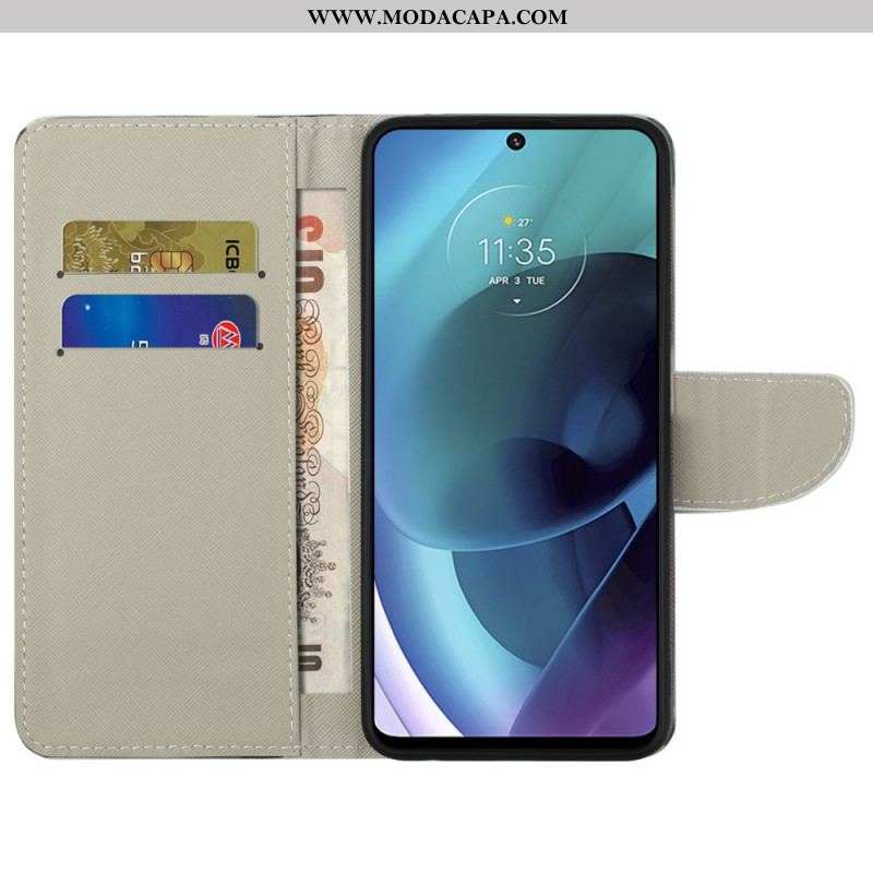 Capa De Couro Para Moto G51 5G Borboleta Azul E Amarela