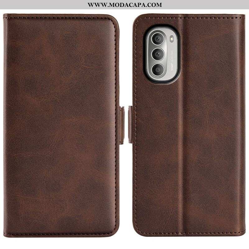 Capa De Couro Para Moto G51 5G Flip Aba Dupla