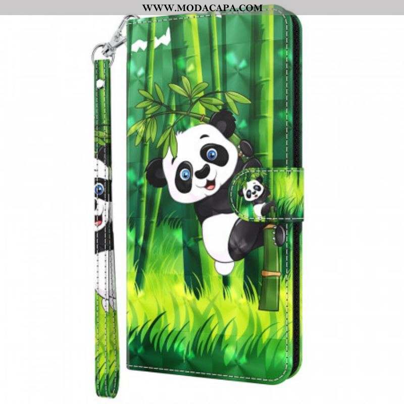 Capa Em Pele Para Moto G71 5G Panda E Bambu