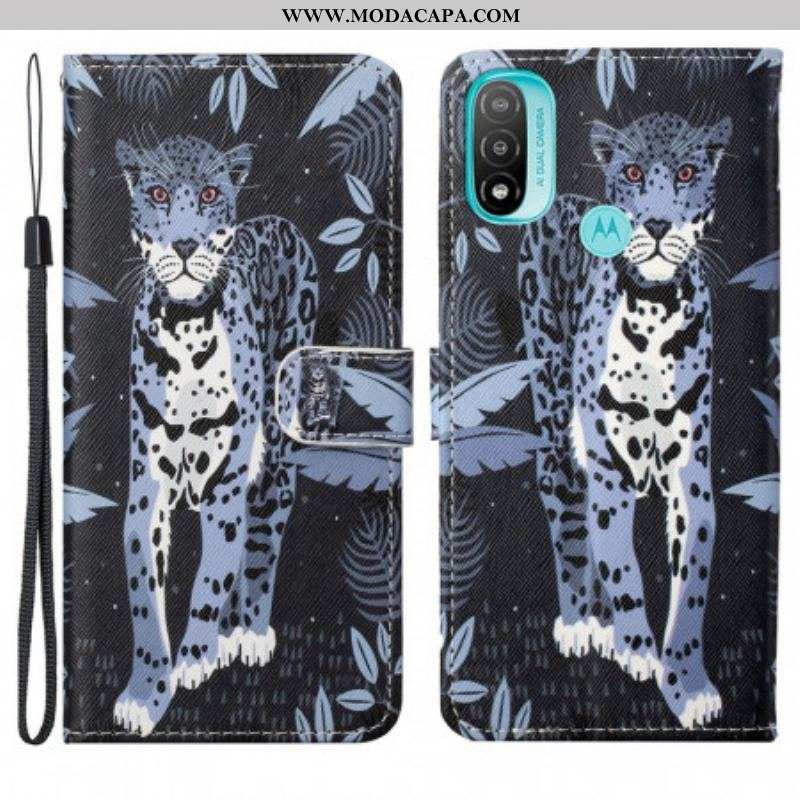 Capa De Couro Para Moto G71 5G De Cordão Leopardo Strappy