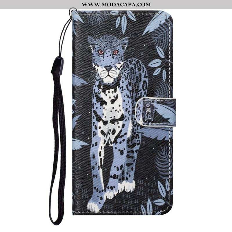 Capa De Couro Para Moto G71 5G De Cordão Leopardo Strappy