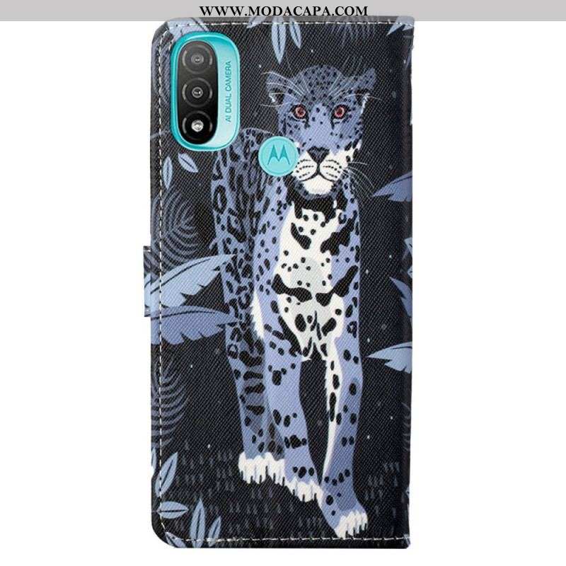 Capa De Couro Para Moto G71 5G De Cordão Leopardo Strappy