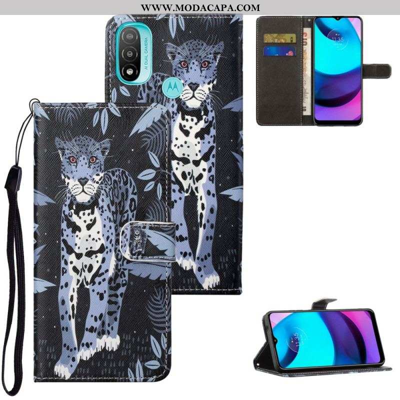 Capa De Couro Para Moto G71 5G De Cordão Leopardo Strappy