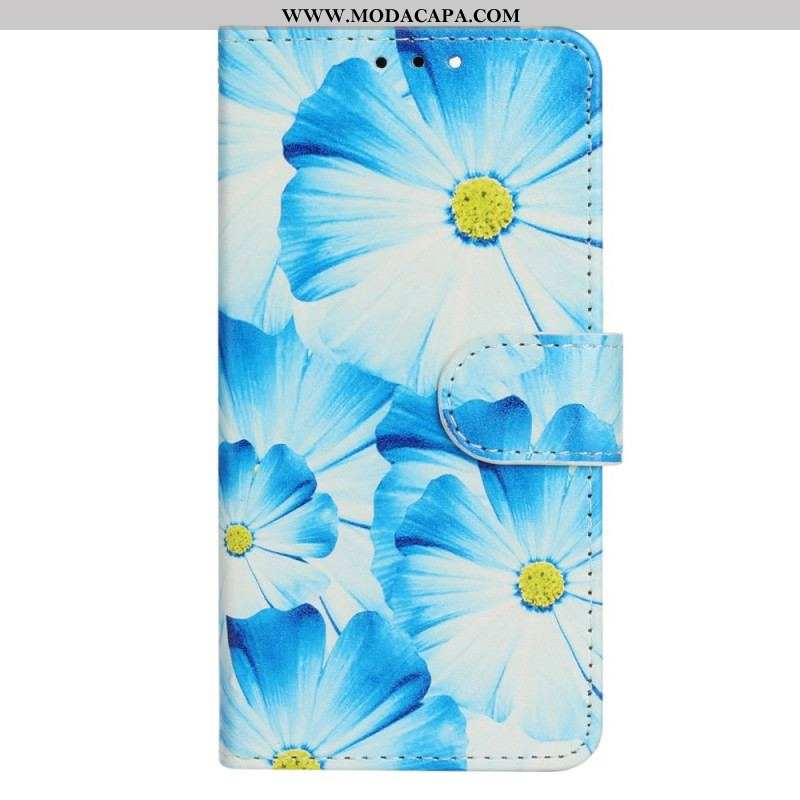 Capa Em Pele Para Moto G73 5G Flores Intensas