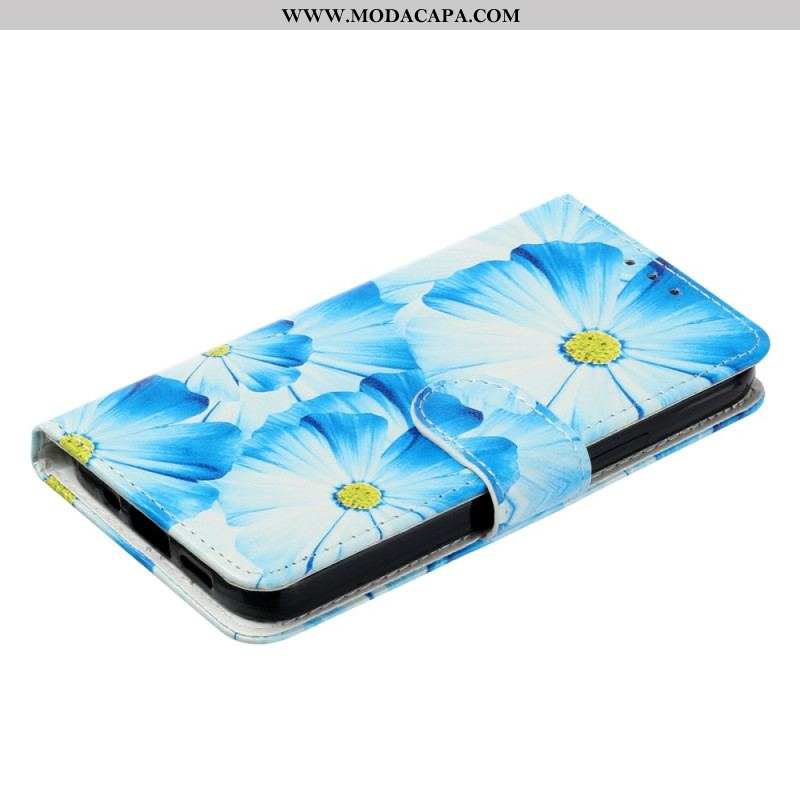 Capa Em Pele Para Moto G73 5G Flores Intensas