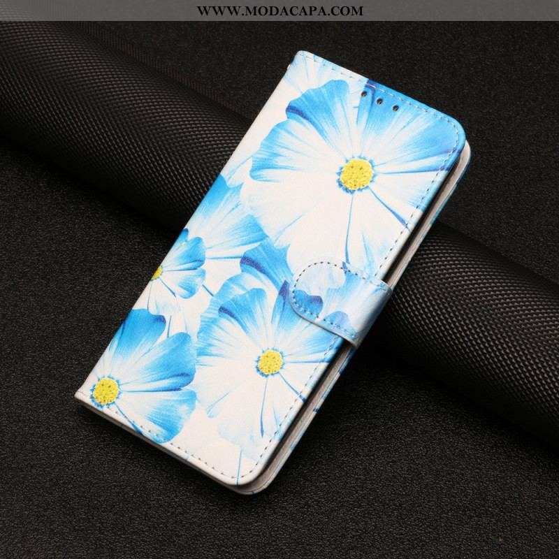 Capa Em Pele Para Moto G73 5G Flores Intensas