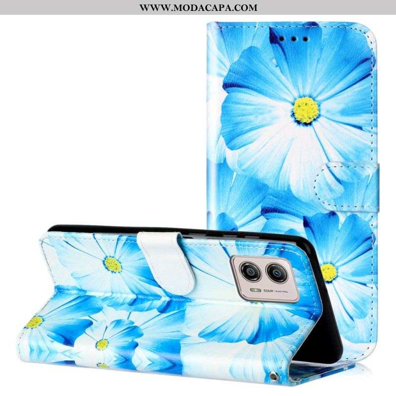 Capa Em Pele Para Moto G73 5G Flores Intensas