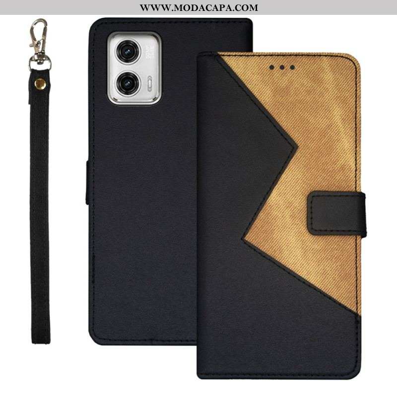 Capa De Couro Para Moto G73 5G Idewei Bicolor