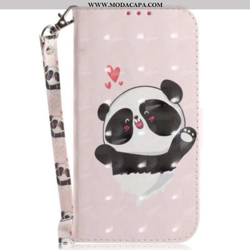 Capa Folio Para Moto G73 5G De Cordão Panda Love Com Cordão