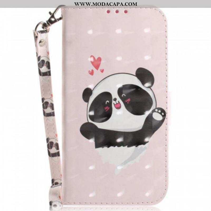 Capa Folio Para OnePlus 10 Pro 5G De Cordão Pequeno Panda Com Alça