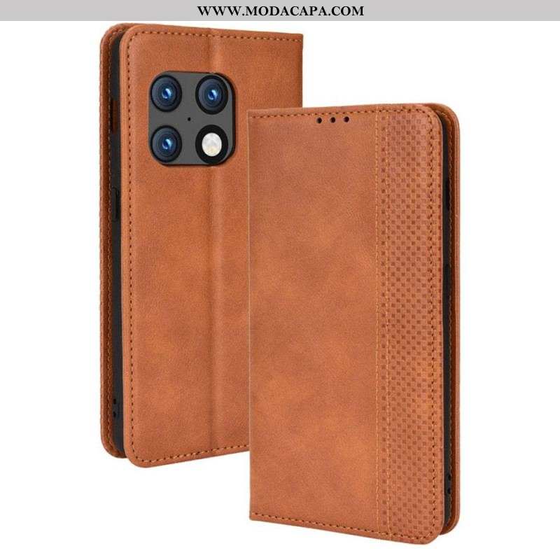 Capa De Celular Para OnePlus 10 Pro 5G Flip Efeito Couro Vintage Estilizado