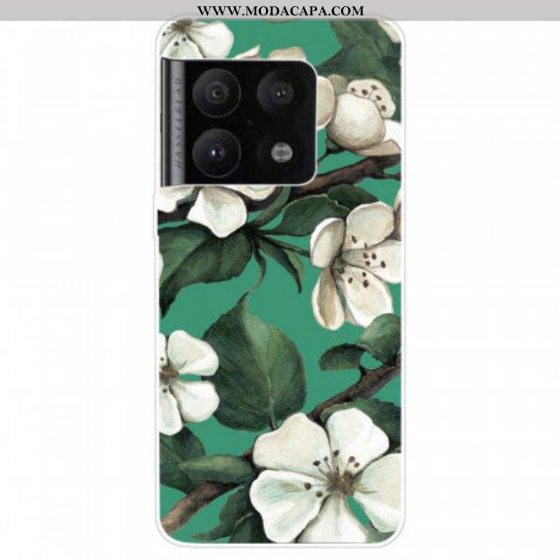 Capa Para OnePlus 10 Pro 5G Flores Brancas Pintadas