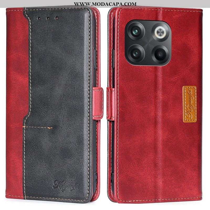 Capa Flip Para OnePlus 10T 5G Efeito De Couro De Dois Tons