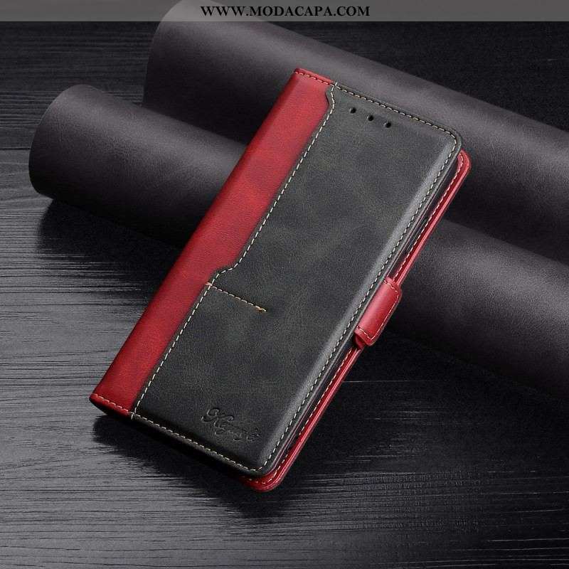 Capa Flip Para OnePlus 10T 5G Efeito De Couro De Dois Tons