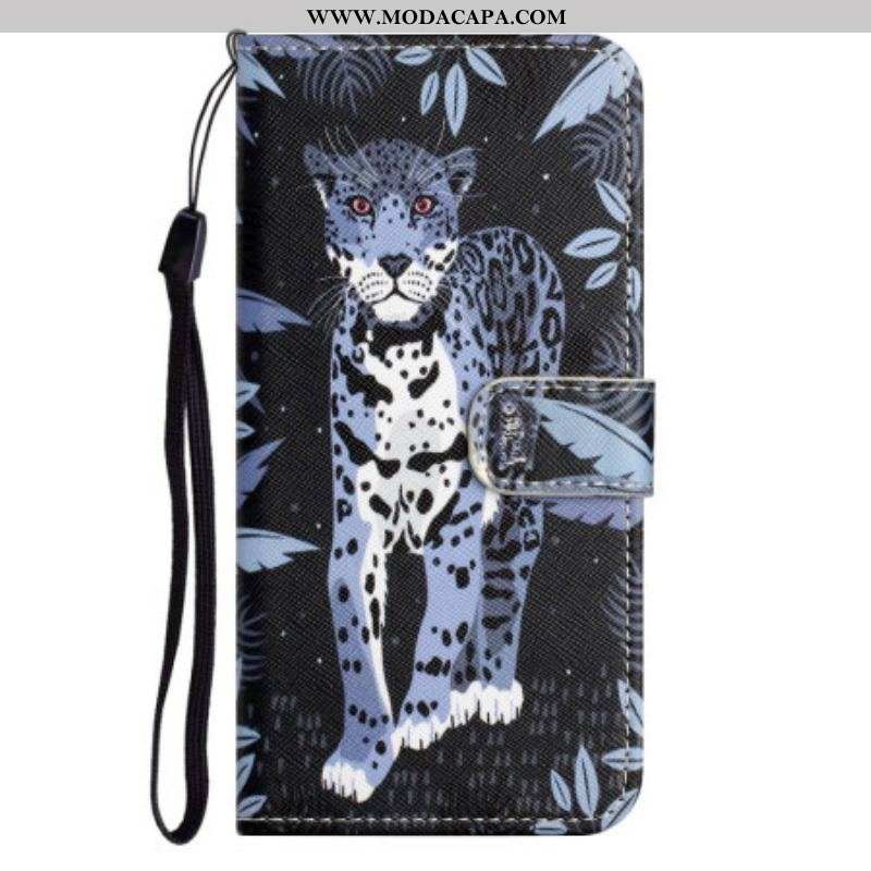 Capa Flip Para OnePlus 10T 5G De Cordão Leopardo Strappy