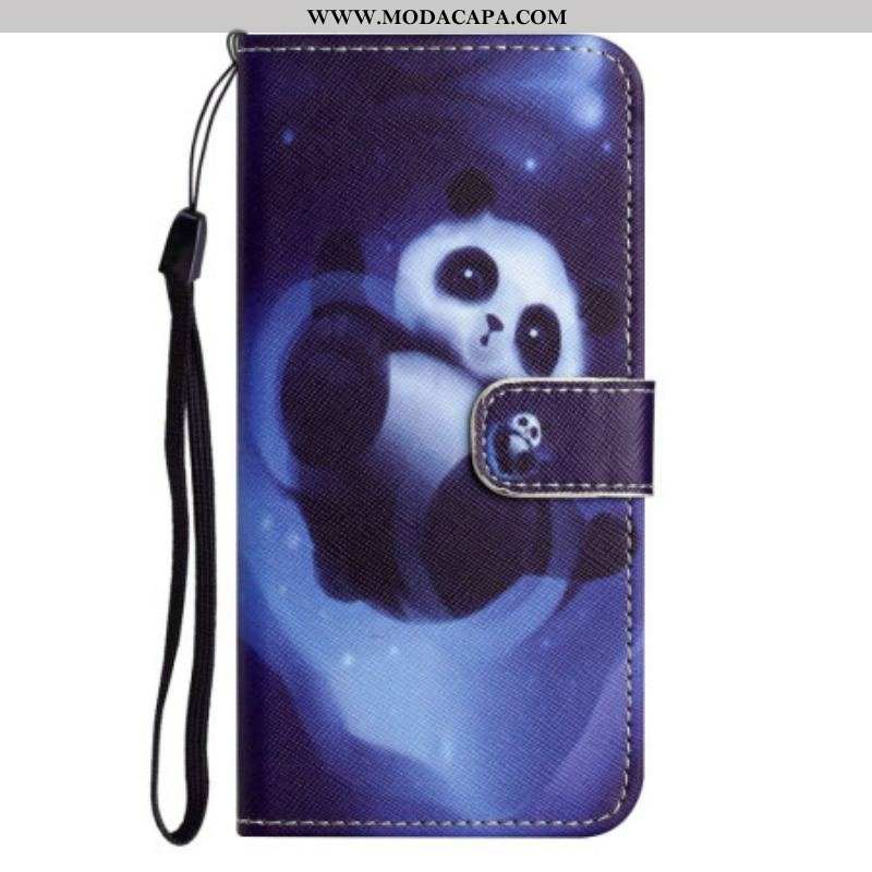 Capa Flip Para OnePlus 10T 5G De Cordão Strappy Space Panda